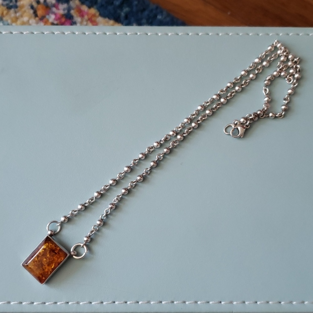 Amber and silver necklace